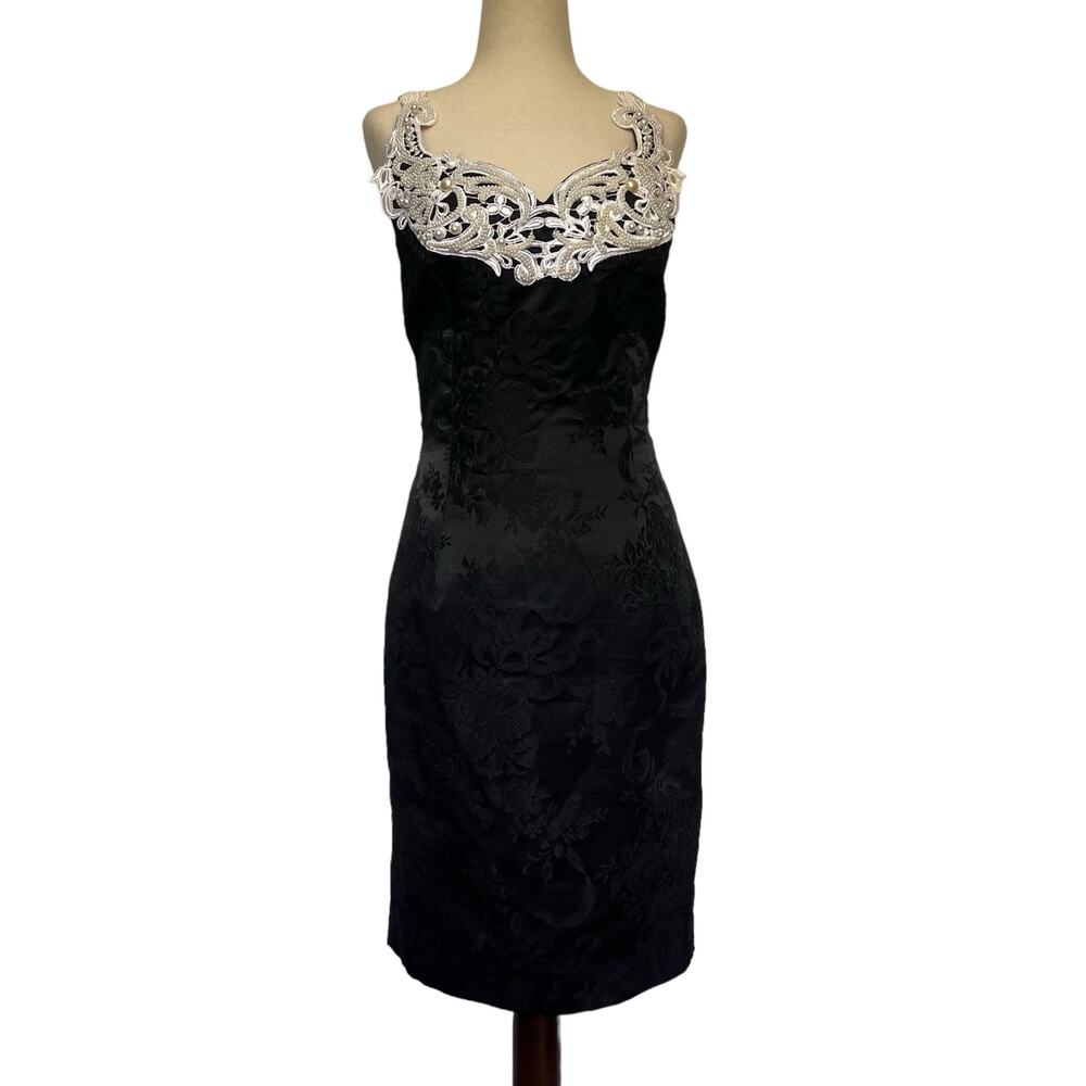 Vtg Y2K Scott McClintock Damask Lace Pearl Dress 6 Gothic Romantic Prom Glam USA - Picture 2 of 16